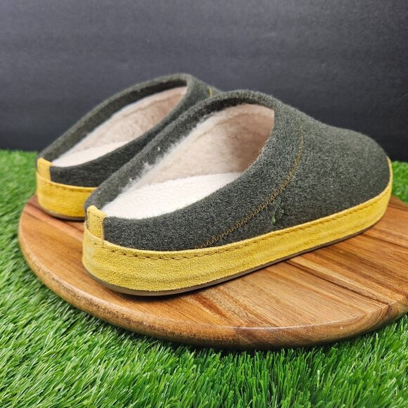 Olukai Hamani Hulu Mens 10 Green Wool Sheepskin Shearling Lined Slippers NEW main image 5